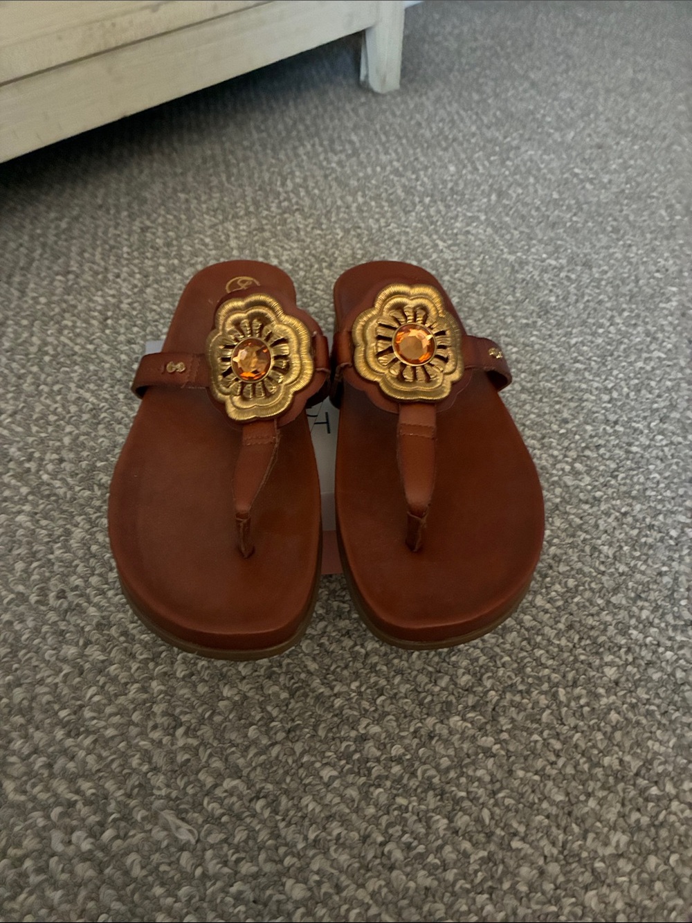 Sam & Libby Brown Sandals with Gold Floral Accents